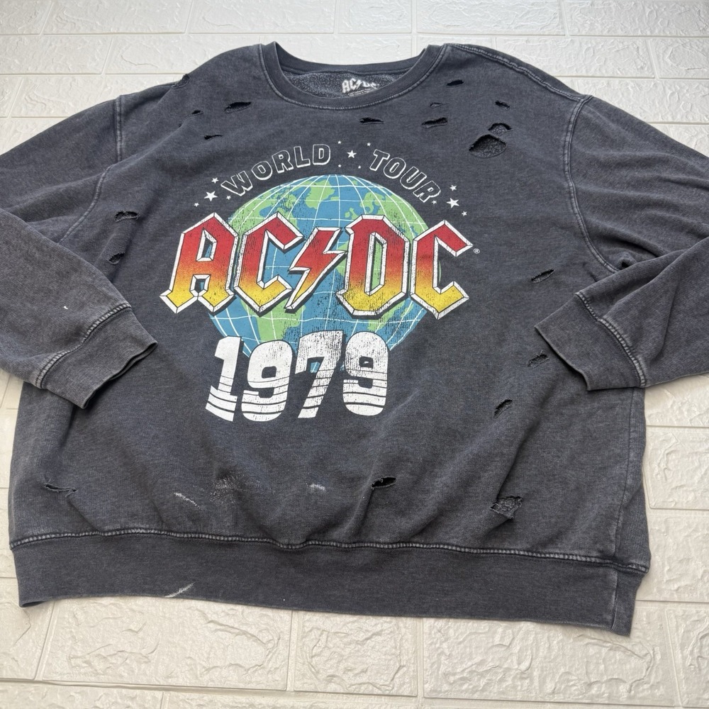 AC/DC 1979 World Tour Distressed Graphic Pullover Sweatshirt Size 3x
